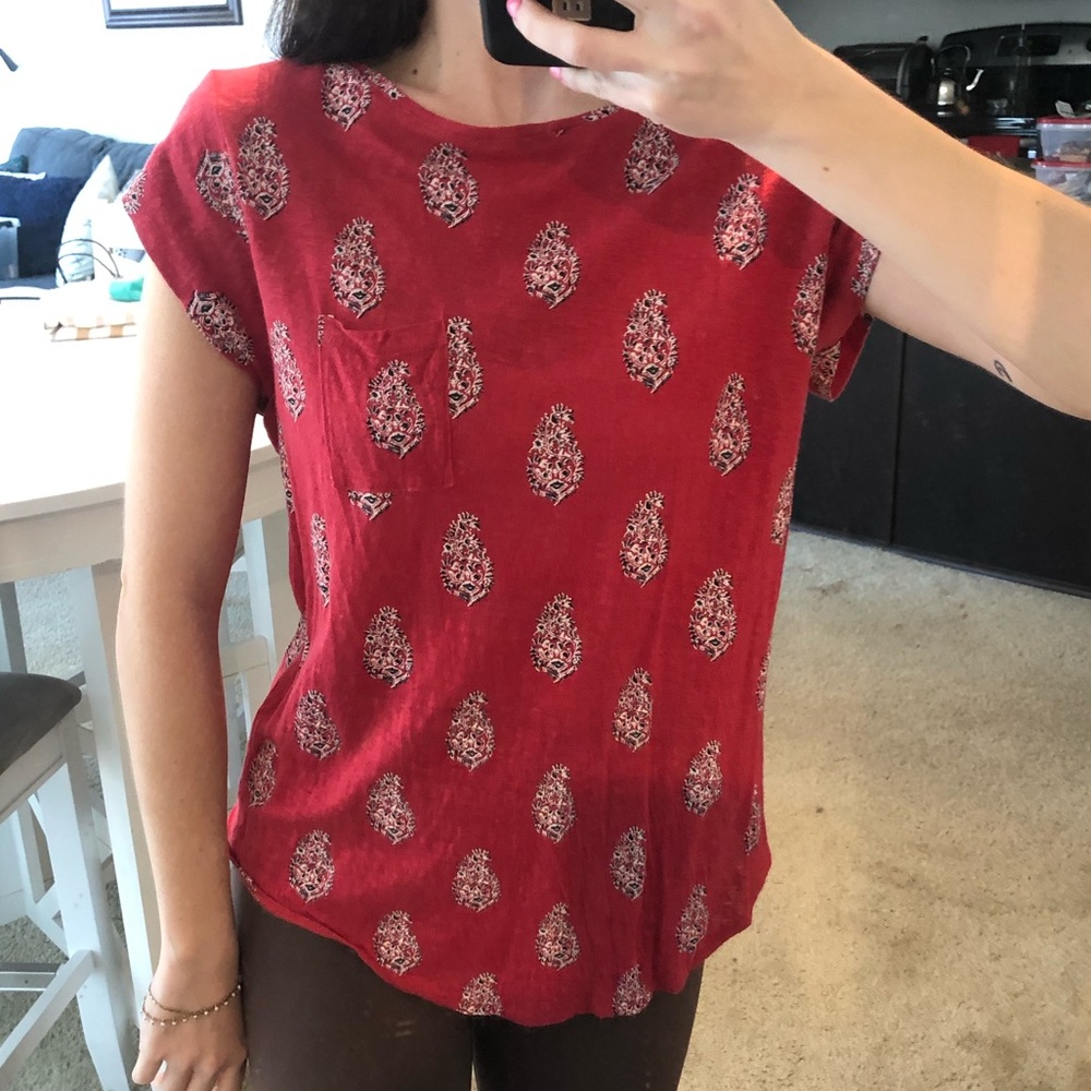 Loft Linen Shirt - Red Patterned Small
